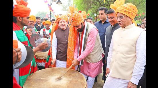 Haryana chief minister Nayab Singh Saini during the i naugural day of the Diwali mela in Surajkund on Thursday. (Sourced: X)