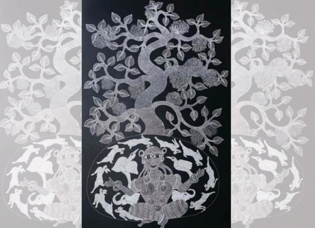 Japani’s work adopts a more minimalist and modern approach to traditional Gond art. (INSTAGRAM/@INHERITEDARTSFORUM) Japani’s work adopts a more minimalist and modern approach to traditional Gond art. (INSTAGRAM/@INHERITEDARTSFORUM)