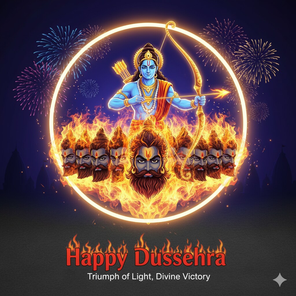 Celebrate the triumph of light over darkness and truth over lies. Wishing you a joyous Dussehra. (Source Google Gemini) Celebrate the triumph of light over darkness and truth over lies. Wishing you a joyous Dussehra. (Source Google Gemini)
