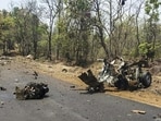(LOW RES PIC)Maharashtra, India - May 1, 2019:Mangled remains of a police vehicle , Fifteen jawans of C-60, an anti-Maoist squad of Gadchiroli police, and a driver were killed in a powerful landmine blast on Dadapur Road in Gadchiroli district in Maharashtra, India, on Wednesday, May 1, 2019. (HT PHOTO) (Mumbai/Delhi) (LOW RES PIC)Maharashtra, India - May 1, 2019:Mangled remains of a police vehicle , Fifteen jawans of C-60, an anti-Maoist squad of Gadchiroli police, and a driver were killed in a powerful landmine blast on Dadapur Road in Gadchiroli district in Maharashtra, India, on Wednesday, May 1, 2019. (HT PHOTO) (Mumbai/Delhi)
