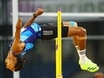 India's Nishad Kumar in action during the Men's High Jump T47 Final.