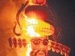 The tricity’s tallest Ravana effigy, which was put to flames, at Shalimar Ground, Sector 5, Panchkula, on Thursday. (Sant Arora/HT) The tricity’s tallest Ravana effigy, which was put to flames, at Shalimar Ground, Sector 5, Panchkula, on Thursday. (Sant Arora/HT)