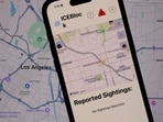 ICEBlock app is displayed on an Apple iPhone in Los Angeles, California. 