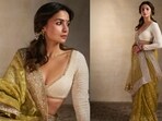 Alia Bhatt in custom Abu Jani Sandeep Khosla for Durga Puja celebrations