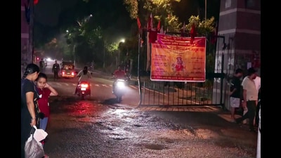 ABVP defends Ravan Dahan with posters of ‘naxal leaders’; Left unions allege Islamophobia, deny assault on Shobha Yatra near Sabarmati Tea Point. (ANI Grab) ABVP defends Ravan Dahan with posters of ‘naxal leaders’; Left unions allege Islamophobia, deny assault on Shobha Yatra near Sabarmati Tea Point. (ANI Grab)
