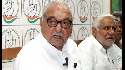 Bhupendra Singh Hooda during a press conference in Rohtak on Friday. (Manoj Dhaka/HT) Bhupendra Singh Hooda during a press conference in Rohtak on Friday. (Manoj Dhaka/HT)