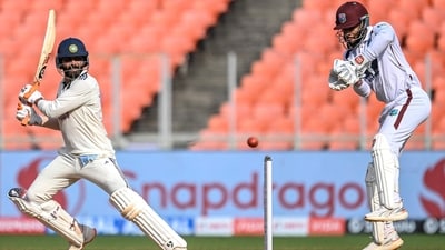 Ravindra Jadeja (104*) remained unbeaten for the hosts and will resume batting on Day 3, with Washington Sundar (9*). (AFP) Ravindra Jadeja (104*) remained unbeaten for the hosts and will resume batting on Day 3, with Washington Sundar (9*). (AFP)