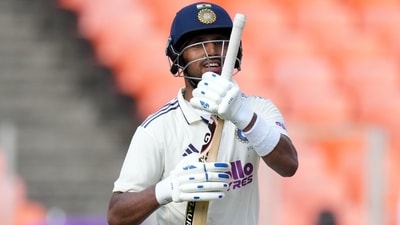 India's Dhruv Jurel celebrates after scoring a century on the second day of the first Test match. (AP) India's Dhruv Jurel celebrates after scoring a century on the second day of the first Test match. (AP)