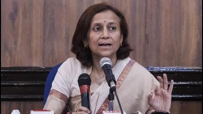 Gitanjali Angmo, wife of climate activist Sonam Wangchuk, addresses a press conference in New Delhi on Tuesday. (PTI) Gitanjali Angmo, wife of climate activist Sonam Wangchuk, addresses a press conference in New Delhi on Tuesday. (PTI)