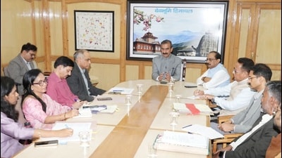 Himachal chief minister Sukhvinder Singh Sukhu during a meeting with administrative secretaries on Friday. (HT Photo)