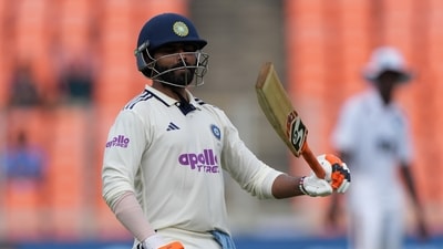 Ravindra Jadeja celebrates after scoring fifty runs on the second day of the first Test cricket match between India and West Indies. (AP) Ravindra Jadeja celebrates after scoring fifty runs on the second day of the first Test cricket match between India and West Indies. (AP)