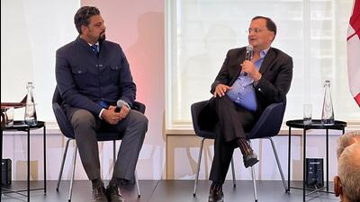 India’s new High Commissioner to Ottawa Dinesh Patnaik (right) engaged in the keynote discussions with C-IBC president and CEO Victor Thomas during the India Insights Forum in Toronto on Thursday. (Credit: Courtesy C-IBC)