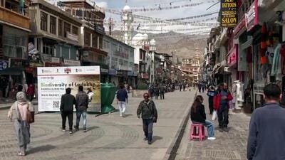 Ladakh people at market as relaxations continue, in Leh on Friday. (ANI Video Grab) Ladakh people at market as relaxations continue, in Leh on Friday. (ANI Video Grab)