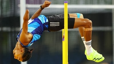 India's Nishad Kumar in action during the Men's High Jump T47 Final. (REUTERS)