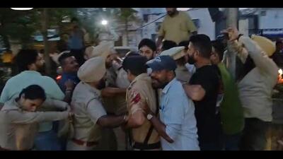 Police trying to prevent tension in Jalandhar on Friday. (HT Photo) Police trying to prevent tension in Jalandhar on Friday. (HT Photo)