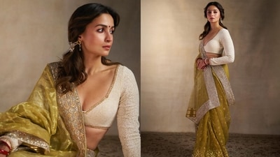 Alia Bhatt in custom Abu Jani Sandeep Khosla for Durga Puja celebrations (Photos: Instagram) Alia Bhatt in custom Abu Jani Sandeep Khosla for Durga Puja celebrations (Photos: Instagram)