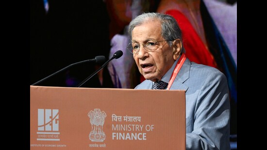 Economist and former member of Rajya Sabha NK Singh speaks during the inauguration of the 4th edition of the Kautilya Economic Conclave (KEC 2025) in New Delhi on Friday. (ANI)