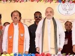 Union Home Minister Amit Shah with BJP state president Dilip Jaiswal.
