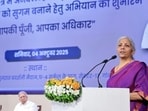 Union finance minister Nirmala Sitharaman addresses during the launch of Nationwide Awareness Campaign of Unclaimed Financial Assets, in Gandhinagar on Saturday. (@nsitharamanoffc X) Union finance minister Nirmala Sitharaman addresses during the launch of Nationwide Awareness Campaign of Unclaimed Financial Assets, in Gandhinagar on Saturday. (@nsitharamanoffc X)