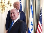 President Donald Trump speaks upon departing a news conference with Israeli Prime Minister Benjamin Netanyahu, in foreground, in the State Dining Room of the White House, Monday, Sept 29