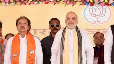Union Home Minister Amit Shah with BJP state president Dilip Jaiswal. (HT File)
