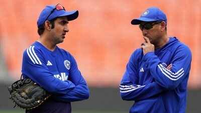 India's head coach Gautam Gambhir, left, and Ajit Agarkar, chairperson of the Senior Men's Selection Committee, talk during a practice session (AP) India's head coach Gautam Gambhir, left, and Ajit Agarkar, chairperson of the Senior Men's Selection Committee, talk during a practice session (AP)