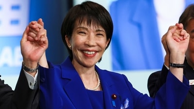 Newly-elected leader of Japan's Liberal Democratic Party (LDP) Sanae Takaichi celebrates after winning the LDP leadership election in Tokyo, Japan, Saturday, Oct. 4, 2025. (AP) Newly-elected leader of Japan's Liberal Democratic Party (LDP) Sanae Takaichi celebrates after winning the LDP leadership election in Tokyo, Japan, Saturday, Oct. 4, 2025. (AP)