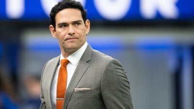 Mark Sanchez walks on the field before an NFL football game between the Los Angeles Rams and the Jacksonville Jaguars (AP)