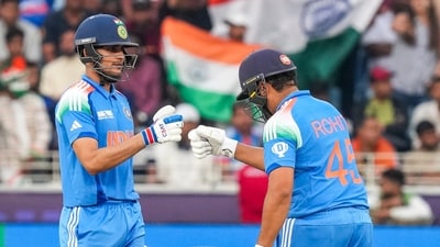 Shubman Gill, left, and Rohit Sharma during a One Day International (ODI) cricket match of the ICC Champions Trophy 2025. (PTI) Shubman Gill, left, and Rohit Sharma during a One Day International (ODI) cricket match of the ICC Champions Trophy 2025. (PTI)