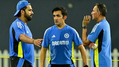 Rohit Sharma, Gautam Gambhir, Ajit Agarkar in conversation earlier this year (AFP) Rohit Sharma, Gautam Gambhir, Ajit Agarkar in conversation earlier this year (AFP)