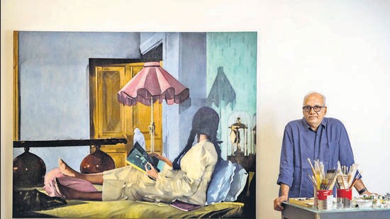 Mumbai, India - July 05, 2025: Atul Dodiya Indian artist pose for the photos at his ghatkopar studio in Mumbai, India, on Saturday, July 05, 2025. (Photo by Satish Bate/ Hindustan Times) (Hindustan Times)