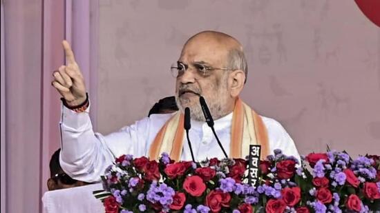 Union home minister Amit Shah addressed the ‘Bastar Dussehra Lokotsav’ and ‘Swadeshi Mela’ in Jagdalpur, the headquarters of Chhattisgarh’s Bastar district. (PTI)