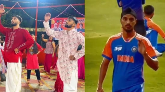 A Garba video by two Mumbai men recreated the ‘jet-crash’ step that Arshdeep Singh once mocked Haris Rauf with. (Instagram)
