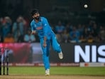 India's Ravindra Jadeja bowls during a match.