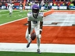 Minnesota Vikings' Jordan Addison celebrates scoring a touchdown 