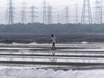 Mumbai, India - February 11, 2020: Salt pan workers at Wadala salt pans, Wadala, Mumbai, India, on February 11 2020. (Photo by Aalok Soni/ Hindustan Times) (Aalok Soni/HT PHOTO)