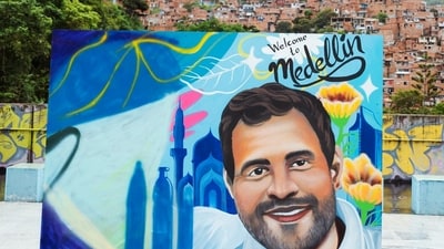 Graffiti depicting India's Leader of Opposition Rahul Gandhi during his visit to Medellín, Colombia. (AICC) Graffiti depicting India's Leader of Opposition Rahul Gandhi during his visit to Medellín, Colombia. (AICC)