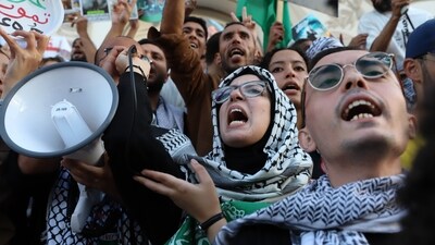 Demonstrators gather for a rally in support of Palestinians and condemning Israel's interception of the Global Sumud Flotilla in Tunis, Tunisia (AP) Demonstrators gather for a rally in support of Palestinians and condemning Israel's interception of the Global Sumud Flotilla in Tunis, Tunisia (AP)