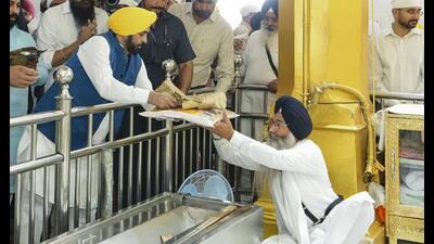 Chief minister Bhagwant Mann during his visit to the Takht Sri Kesgarh Sahib, Anandpur Sahib. (PTI) Chief minister Bhagwant Mann during his visit to the Takht Sri Kesgarh Sahib, Anandpur Sahib. (PTI)