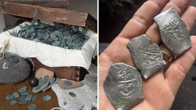 Over 1000 silver coins known as Reales were recovered from the shipwreck. (1715treasurefleet) Over 1000 silver coins known as Reales were recovered from the shipwreck. (1715treasurefleet)