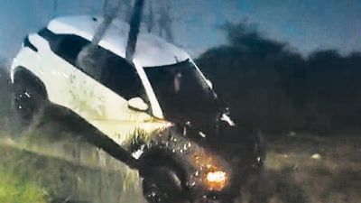 Multiple videos of the incident also circulated on social media, and traffic was affected on the carriageway due to onlookers who stopped their vehicles to see the rescue work. (Video Grab/HT Photo) Multiple videos of the incident also circulated on social media, and traffic was affected on the carriageway due to onlookers who stopped their vehicles to see the rescue work. (Video Grab/HT Photo)