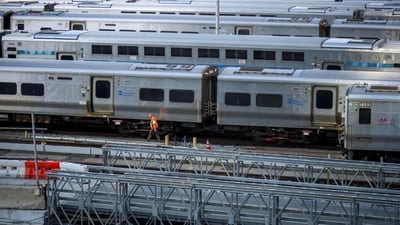 A worker near train cars at a construction site for the Gateway Program Hudson Tunnel Project in New York, US (Bloomberg) A worker near train cars at a construction site for the Gateway Program Hudson Tunnel Project in New York, US (Bloomberg)