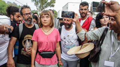 Hazwani Helmi, a Malaysian citizen, and Windfield Beaver, an American citizen, alleged that Greta Thunberg had been mistreated by Israeli troops. (AFP) Hazwani Helmi, a Malaysian citizen, and Windfield Beaver, an American citizen, alleged that Greta Thunberg had been mistreated by Israeli troops. (AFP)