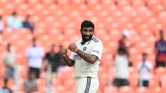 India's Jasprit Bumrah celebrates after taking the wicket of West Indies' Justin Greaves. (AFP)