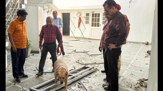Dog squad present at the residence of former Punjab Minister and Bharatiya Janata Party (BJP) leader Manoranjan Kalia after a blast was reported outside his residence, in Jalandhar on Tuesday. (ANI Photo) (Sunny Sehgal)