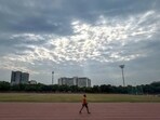 Dark clouds hover over the skyline during light drizzling at Tau Devi Lal Stadium, Sector-38, near Rajiv Chowk, in Gurugram on Monday. (Parveen Kumar/HT PHOTO) Dark clouds hover over the skyline during light drizzling at Tau Devi Lal Stadium, Sector-38, near Rajiv Chowk, in Gurugram on Monday. (Parveen Kumar/HT PHOTO)