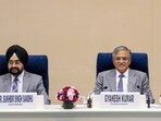 Chief Election Commissioner Gyanesh Kumar with Election Commissioners Sukhbir Singh Sandhu and Vivek Joshi during a press conference regarding the 2025 Bihar Assembly elections, in New Delhi, Monday, 