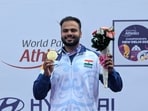Sumit Antil poses with his Gold medal at the World Para athletics championship 2025 in Delhi
