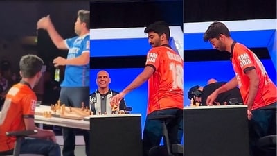 D Gukesh was his calm and composed self as Hikaru Nakamura threw his king into the crowd. (X)