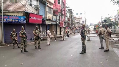 Cuttack: Police personnel patrol as the curfew imposed after the voilent protest, in Cuttack on Monday. (ANI Video Grab) (ANI Video Grab) Cuttack: Police personnel patrol as the curfew imposed after the voilent protest, in Cuttack on Monday. (ANI Video Grab) (ANI Video Grab)